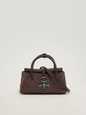 3. Borsa donna Dotta Vimini Baby in rafia e pelle Brown Sottobosco