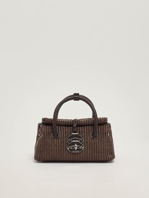 1. Borsa donna Dotta Vimini Baby in rafia e pelle Brown Sottobosco