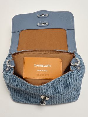 4. Women's Postina Vimini Baby bag in raffia and leather Adriatic Blue