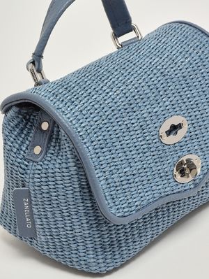 5. Women's Postina Vimini Baby bag in raffia and leather Adriatic Blue