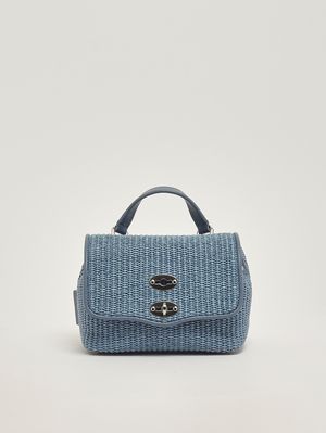 1. Women's Postina Vimini Baby bag in raffia and leather Adriatic Blue