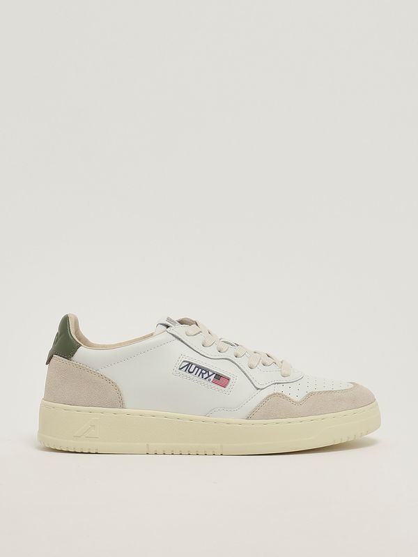 Sneakers uomo Medalist Low in pelle liscia e suede Bianco-Oliva Autry