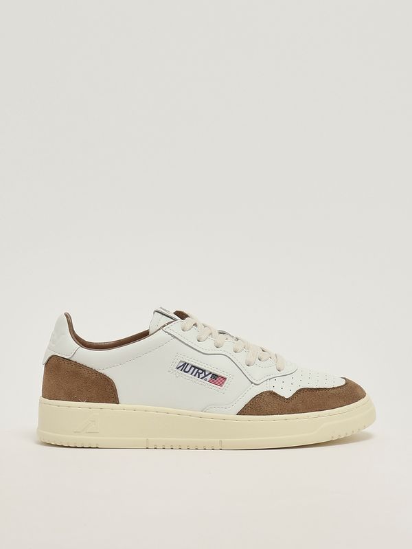 Sneakers uomo Medalist Low in pelle liscia e suede Bianco-Marrone Autry