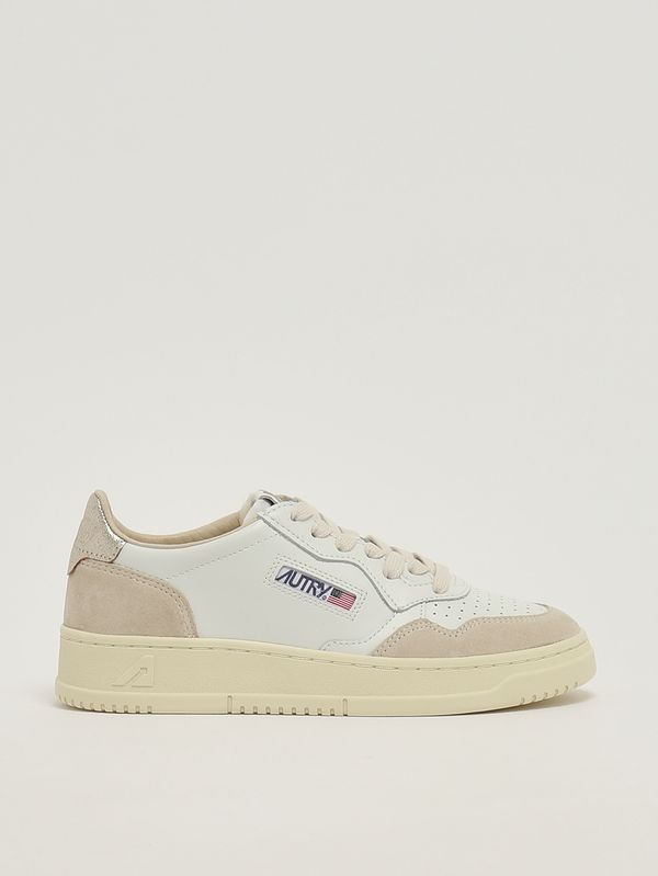 Sneakers donna Medalist Low in pelle liscia e suede White-Gold Autry