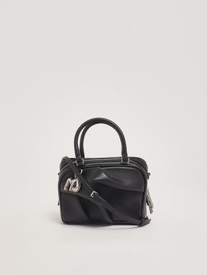 3. The Micro Bauletto Leather Mini Bag with Draped Detail Black