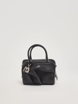1. The Micro Bauletto Leather Mini Bag with Draped Detail Black