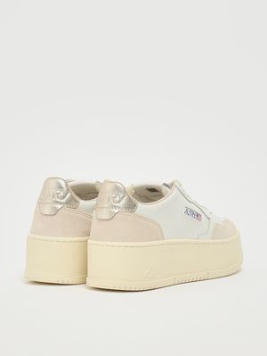 3. Sneakers donna Platform Low in pelle White-Platinum