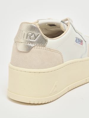 5. Sneakers donna Platform Low in pelle White-Platinum
