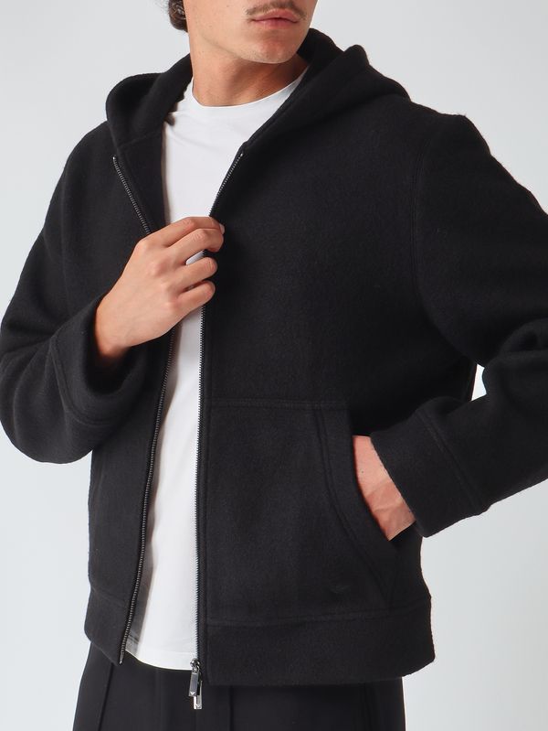 Emporio Armani Men's boiled wool hooded zip-up jacket - Black