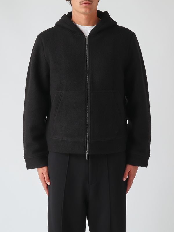 Emporio Armani Men's boiled wool hooded zip-up jacket - Black