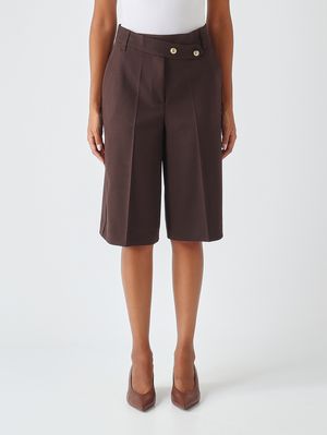 Twill Bermuda Pants 38 ダークブラウン Pinko Women's Merlot wool twill Bermuda shorts - Brown | Caposerio.com